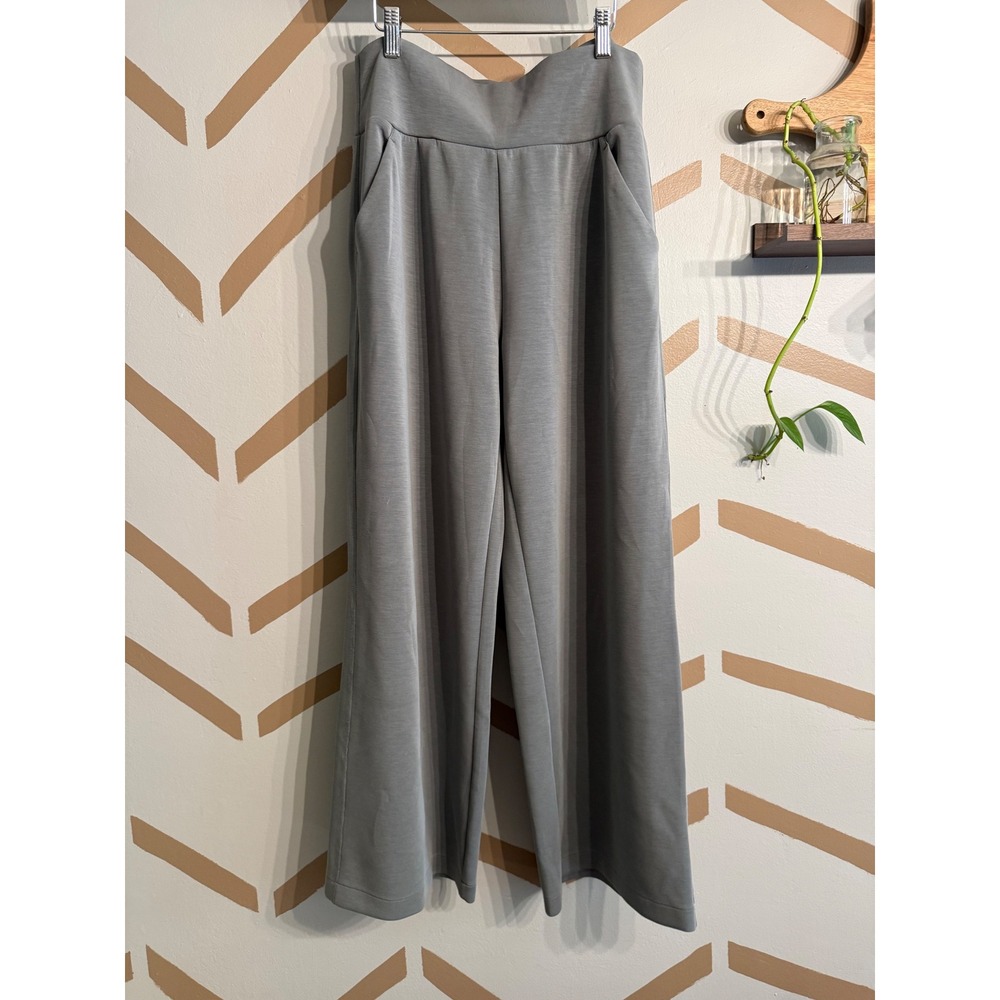 Prana Wide Leg Pants Women Large Green High Rise Pockets Athleisure Loungewear